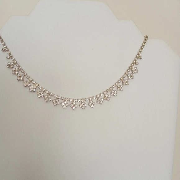 VINTAGE Rhinestone Choker Necklace Sparkling Clear Rhinestone Bride Prom Pageant - Picture 3 of 7